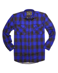 Mens Flannelette Long Sleeve Shirt 100% Cotton Check Authentic Flannel - Full Placket - Royal Blue  - M