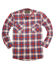Mens Flannelette Long Sleeve Shirt 100% Cotton Check Authentic Flannel - Full Placket - Navy/Red/White - M