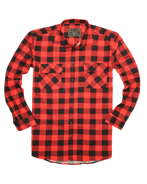Mens 100% Cotton Flannelette Shirt Long Sleeve Check Authentic Flannel - Red/Black - XL