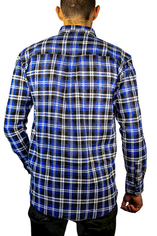 Mens 100% Cotton Flannelette Shirt Long Sleeve Check Authentic Flannel - Denim - XL
