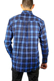 Mens 100% Cotton Flannelette Shirt Long Sleeve Check Authentic Flannel - Blue - 4XL
