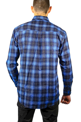Mens 100% Cotton Flannelette Shirt Long Sleeve Check Authentic Flannel - Blue - 4XL