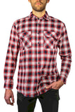Mens 100% Cotton Flannelette Shirt Long Sleeve Check Authentic Flannel - Red/Navy - XL