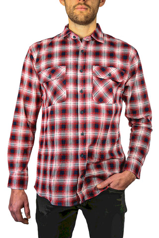Mens 100% Cotton Flannelette Shirt Long Sleeve Check Authentic Flannel - Red/Navy - XL