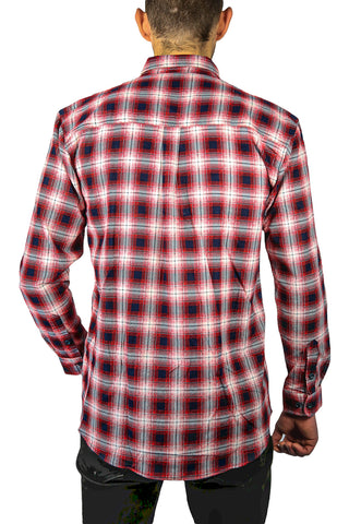 Mens 100% Cotton Flannelette Shirt Long Sleeve Check Authentic Flannel - Red/Navy - XL