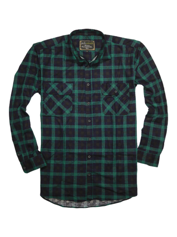 Mens 100% Cotton Flannelette Shirt Long Sleeve Check Authentic Flannel - Green/Navy - XXL