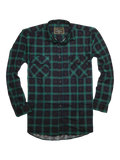 Mens 100% Cotton Flannelette Shirt Long Sleeve Check Authentic Flannel - Green/Navy - 3XL