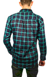 Mens 100% Cotton Flannelette Shirt Long Sleeve Check Authentic Flannel - Green/Navy - 6XL