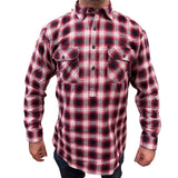 Mens Flannelette Long Sleeve Pullover Shirt 100% Cotton Flannel - Half Placket - Red/Navy - 6XL