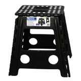 125kg Plastic Folding Stool Portable Chair 39cm Indoor/Outdoor Home - Black