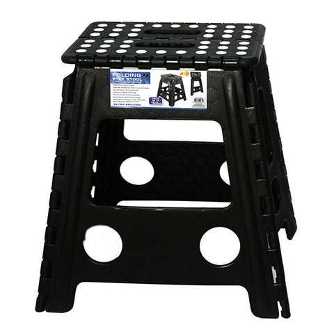 125kg Plastic Folding Stool Portable Chair 39cm Indoor/Outdoor Home - Black