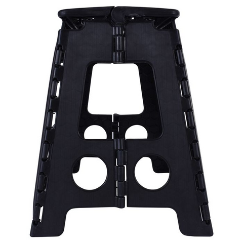125kg Plastic Folding Stool Portable Chair 39cm Indoor/Outdoor Home - Black