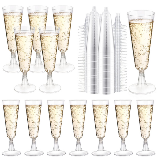 144x 150ml Premium Plastic Champagne Glasses Flutes Mimosa Bulk - Clear
