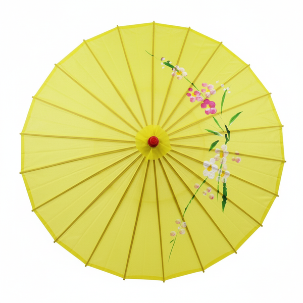 PARASOL UMBRELLA Chinese Japanese Bamboo Flower Pattern Fabric 80cm Diameter - Yellow
