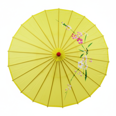 PARASOL UMBRELLA Chinese Japanese Bamboo Flower Pattern Fabric 80cm Diameter - Yellow