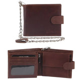 Pierre Cardin Zip Around Mens Leather Wallet with Chain in Chestnut