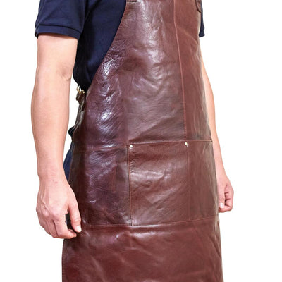Pierre Cardin Professional Leather Apron Butcher Woodwork Hairdressing Barber Chef - Chestnut