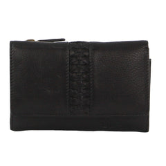 Pierre Cardin Womens Leather Woven Design Tri Fold RFID Wallet Travel in Black