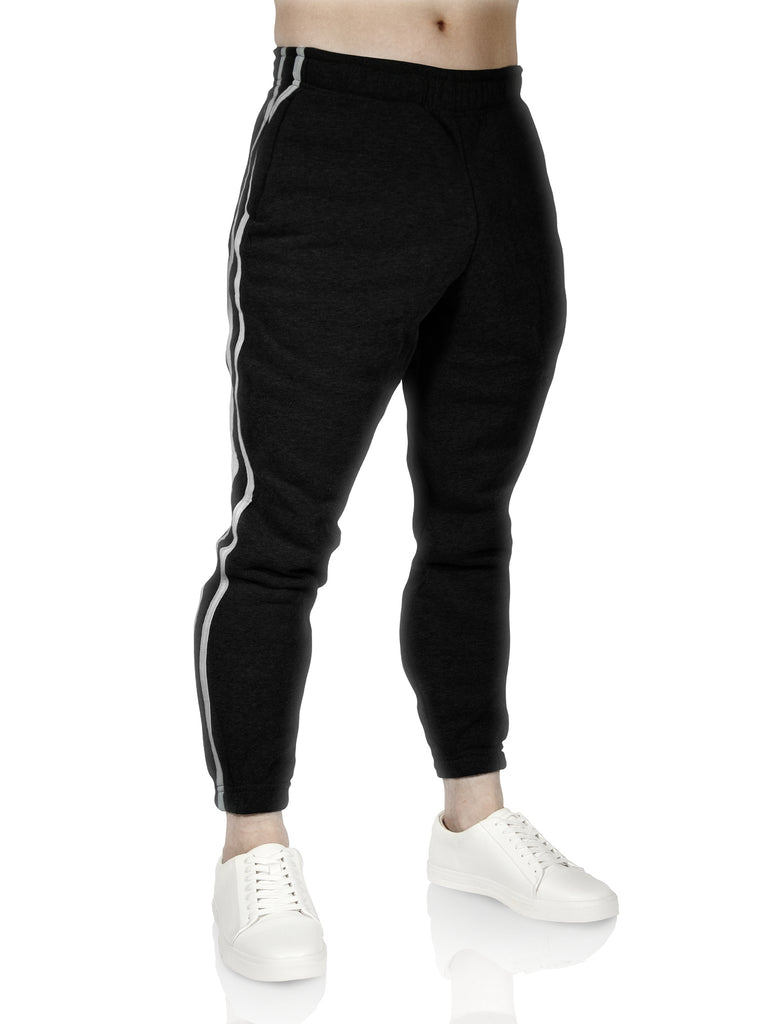 Mens Fleece Track Pants Skinny Joggers Slim Fit Sweatpants Gym - Black - M