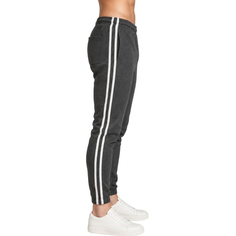 Mens Fleece Track Pants Skinny Joggers Slim Fit Sweatpants Gym - Charcoal Marle