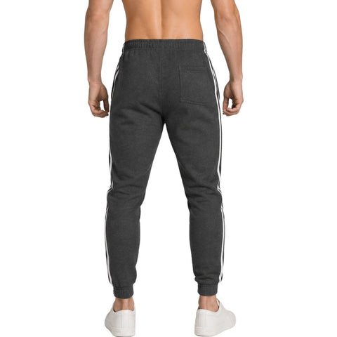 Mens Fleece Track Pants Skinny Joggers Slim Fit Sweatpants Gym - Charcoal Marle