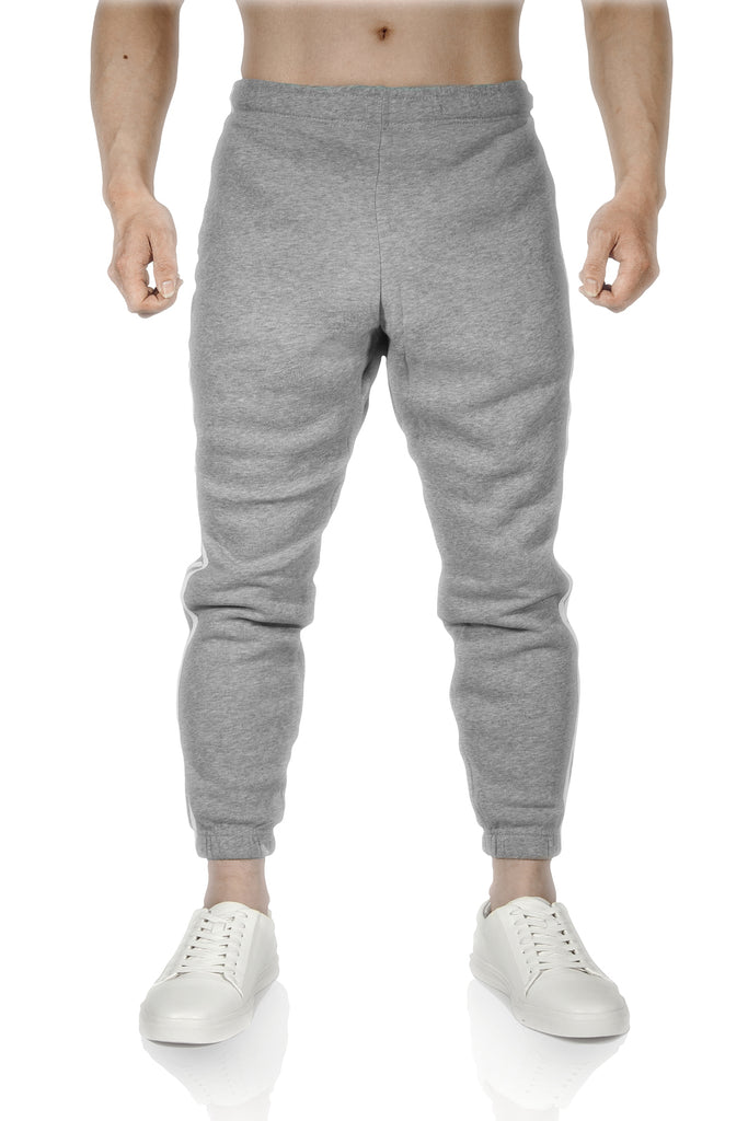 Mens Fleece Track Pants Skinny Joggers Slim Fit Sweatpants Gym - Grey Marle - L