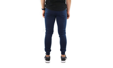 Mens Skinny Track Pants Joggers Trousers Gym Casual Sweat Cuffed Slim Trackies Fleece - Navy