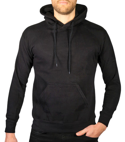 Adult Mens 100% Cotton Fleece Hoodie Jumper Pullover Sweater Warm Sweatshirt - Black - L