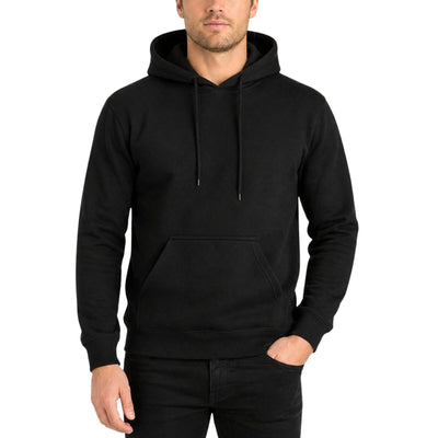 Mens Hoodie 100% Cotton Fleece Pullover Sweatshirt Warm Jumper - Black
