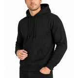 Mens Hoodie 100% Cotton Fleece Pullover Sweatshirt Warm Jumper - Black