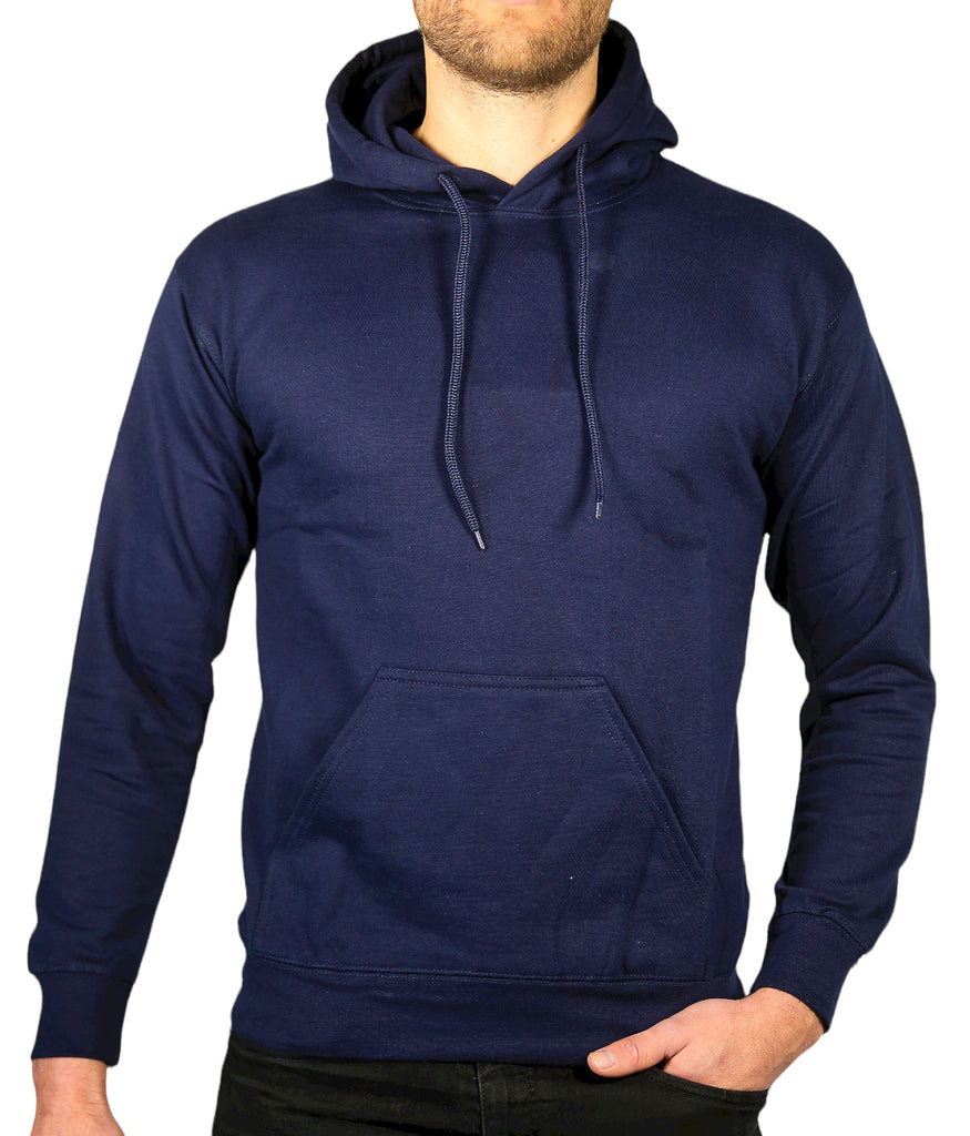 Mens Hoodie 100% Cotton Fleece Pullover Sweatshirt Warm Jumper - Navy - M