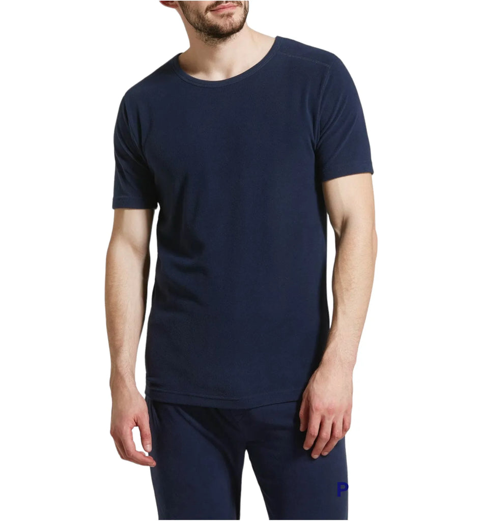 Mens Thermal Short Sleeve Top Cotton Blend Baselayer Underwear T Shirt - Navy - S