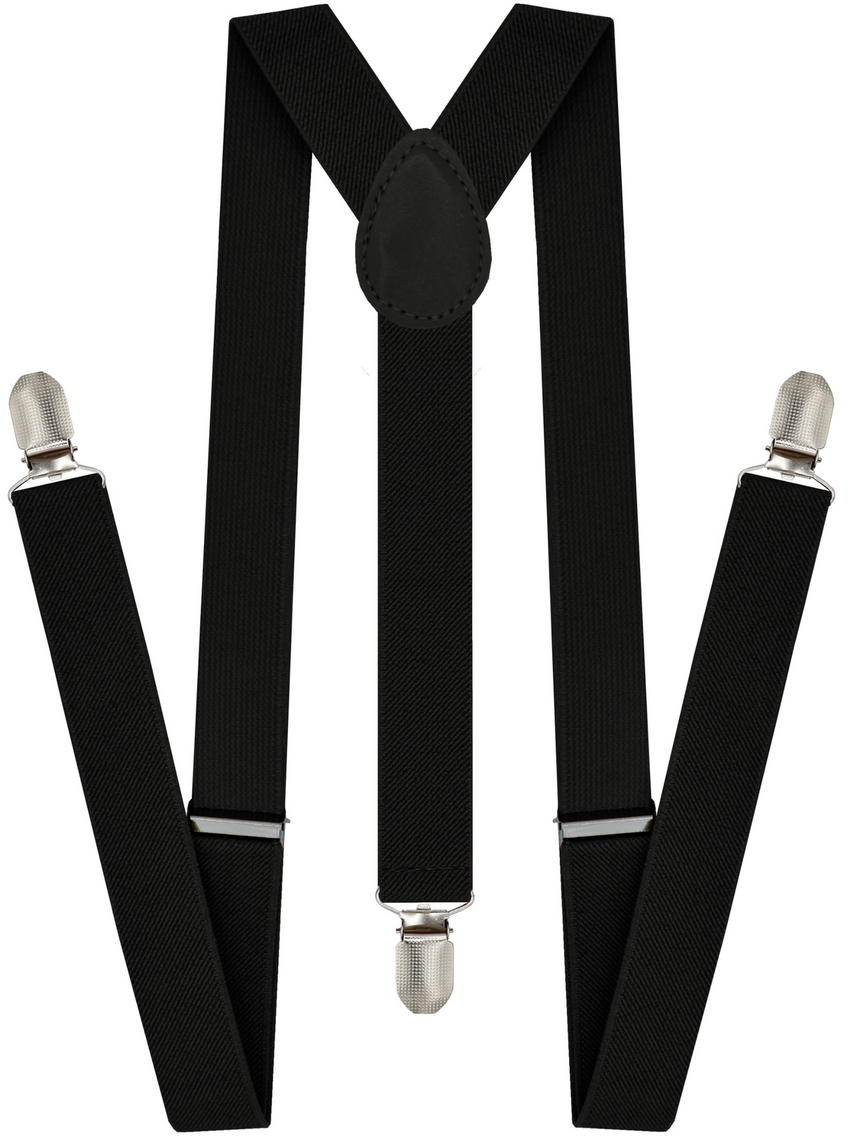 Mens Suspenders Braces Adjustable Strong Clip On Elastic Formal Wedding Slim - Black