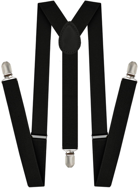 Mens Suspenders Braces Adjustable Strong Clip On Elastic Formal Wedding Slim - Black