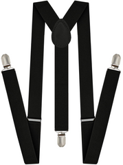 Mens Suspenders Braces Adjustable Strong Clip On Elastic Formal Wedding Slim - Black