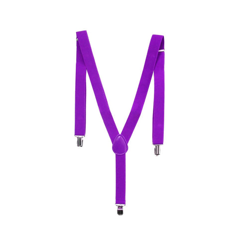 Mens Suspenders Braces Adjustable Strong Clip On Elastic Formal Wedding Slim - Purple