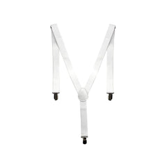 Mens Suspenders Braces Adjustable Strong Clip On Elastic Formal Wedding Slim - White