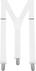 Mens Suspenders Braces Adjustable Strong Clip On Elastic Formal Wedding Slim - White