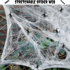 HALLOWEEN STRETCHABLE SPIDER WEB Spooky Decoration with Spiders Party Decor Ghost