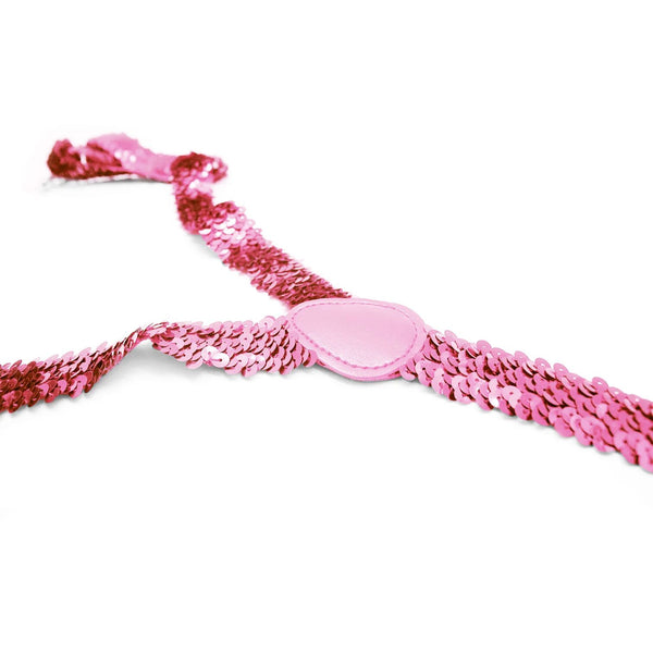 SEQUIN SUSPENDERS Unisex Adjustable Braces Clip On Elastic Y-Back  - Light Pink