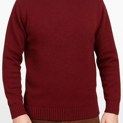 100% SHETLAND RAGG WOOL CREW Round Neck Knit JUMPER Pullover Mens Sweater Knitted - Burgundy