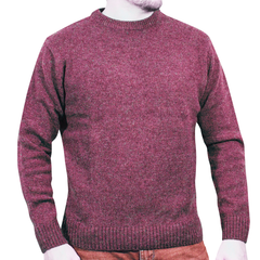 100% SHETLAND RAGG WOOL CREW Round Neck Knit JUMPER Pullover Mens Sweater Knitted - Burgundy - 3XL