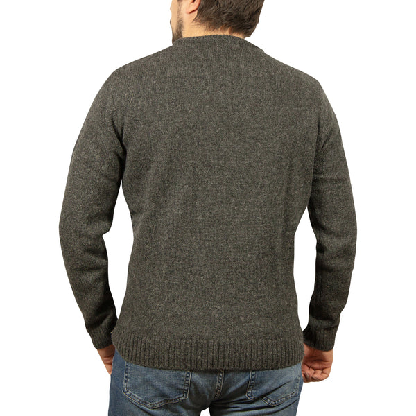 Mens 100% Shetland Ragg Wool Round Neck Knit Jumper Pullover Crew Sweater - Charcoal (29) - XL