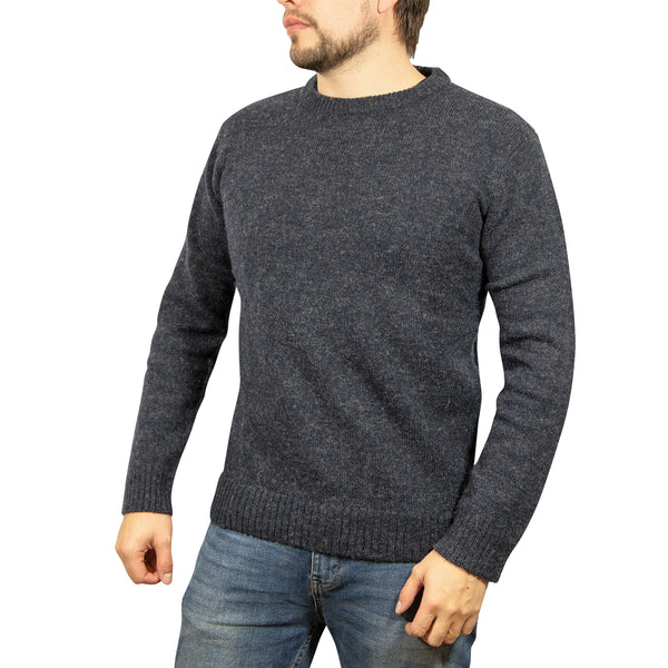 100% SHETLAND RAGG WOOL CREW Round Neck Knit JUMPER Pullover Mens Sweater Knitted - Navy - XXL