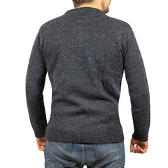 100% SHETLAND RAGG WOOL CREW Round Neck Knit JUMPER Pullover Mens Sweater Knitted - Navy - XXL