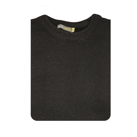 100% SHETLAND RAGG WOOL CREW Round Neck Knit JUMPER Pullover Mens Sweater Knitted - Plain Black - XXL