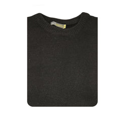 100% SHETLAND RAGG WOOL CREW Round Neck Knit JUMPER Pullover Mens Sweater Knitted - Plain Black - XXL