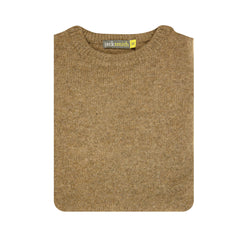 100% SHETLAND RAGG WOOL CREW Round Neck Knit JUMPER Pullover Mens Sweater Knitted - Nutmeg - 5XL