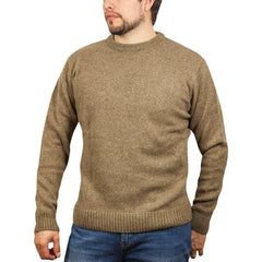 100% SHETLAND RAGG WOOL CREW Round Neck Knit JUMPER Pullover Mens Sweater Knitted - Nutmeg - 6XL