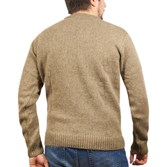 100% SHETLAND RAGG WOOL CREW Round Neck Knit JUMPER Pullover Mens Sweater Knitted - Nutmeg - L